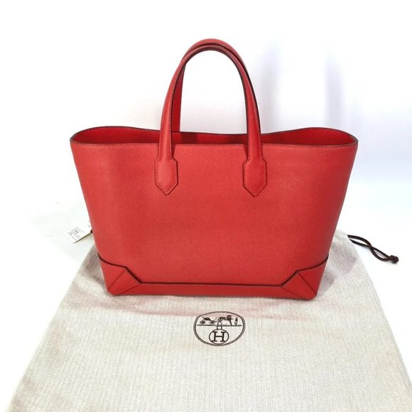 Auth HERMES maxi box cover 30 Hand Bag Tote Bag Evercolor / Epsom Red - Picture 1 of 14